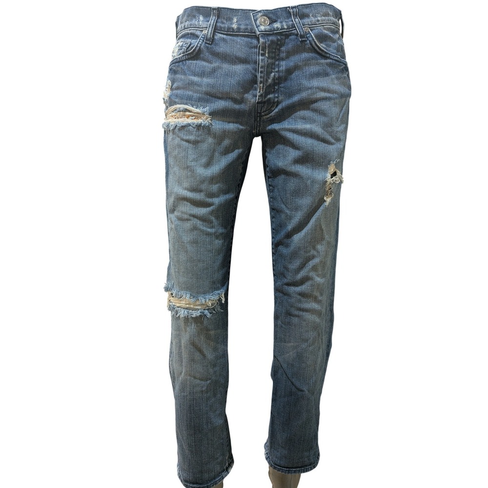 7 For All Mankind Rickie Classic Boyfriend Distressed Studded Jeans 27 Relaxed